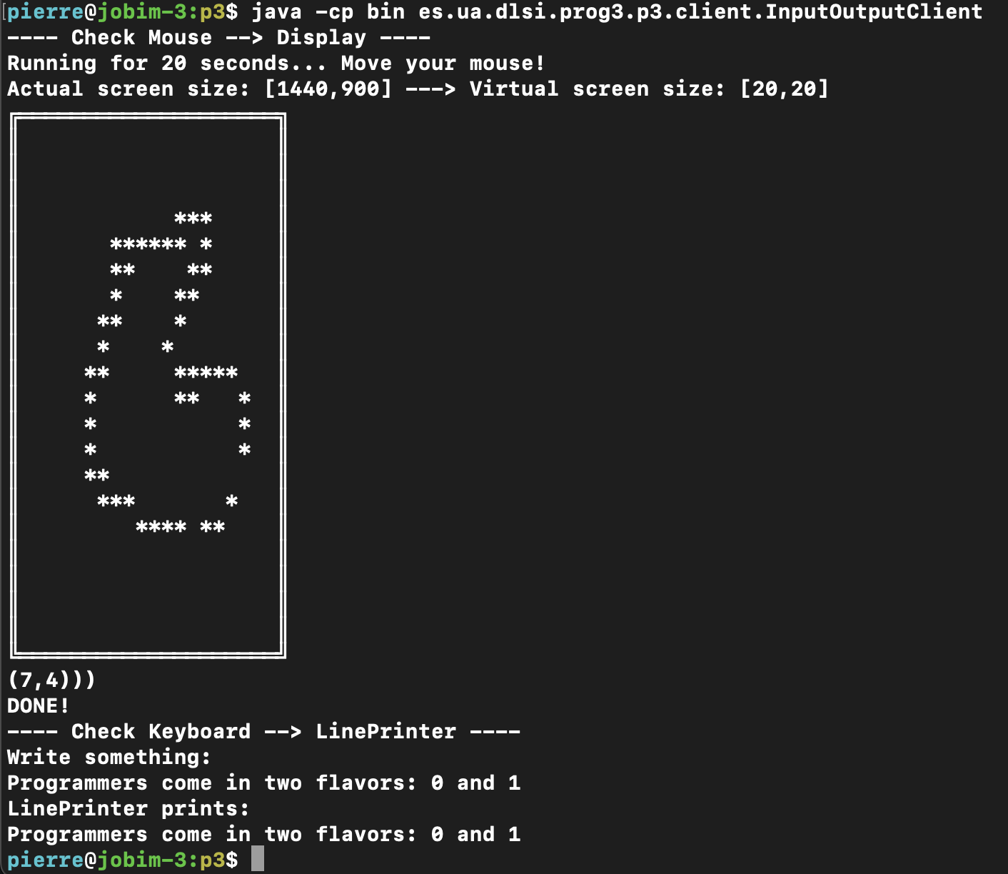 Figure 2. Example of InputOutputClient output.