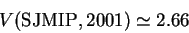 \begin{displaymath}
V(\textrm{SJMIP},2001)\simeq 2.66
\end{displaymath}